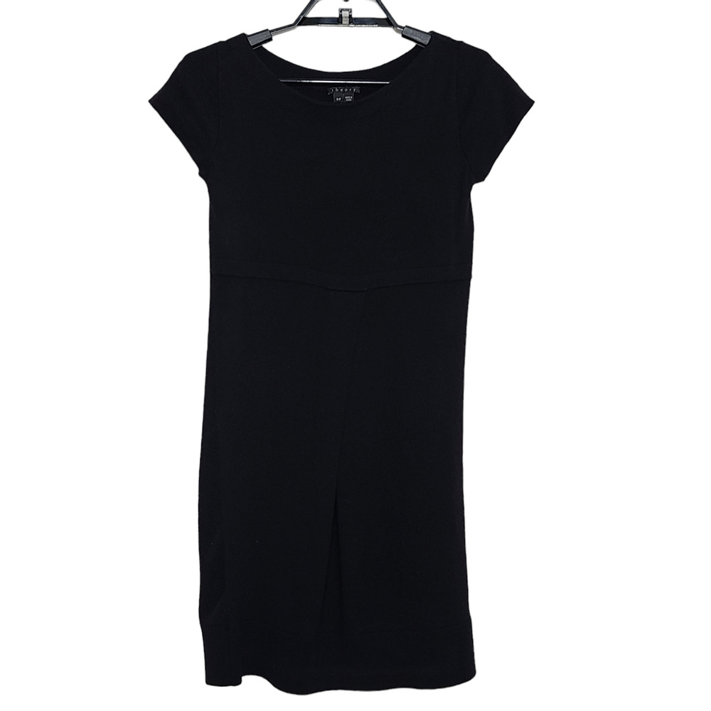 Womens Theory Dress Size Small Black Wool Nylon Blend Empire Waist Short Sleeve